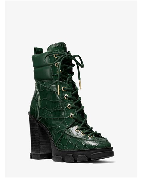 michael kors ridley crocodile embossed leather lace-up boot